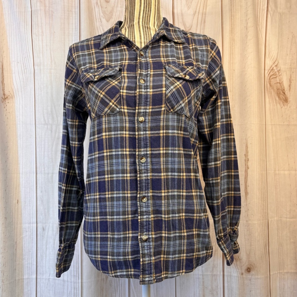 Overdrive Button Up Flannel Western Long Sleeve Shirt Plaid Blue Size Large (Jr)